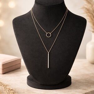 Layering Bar and Circle Pendant Long Necklace